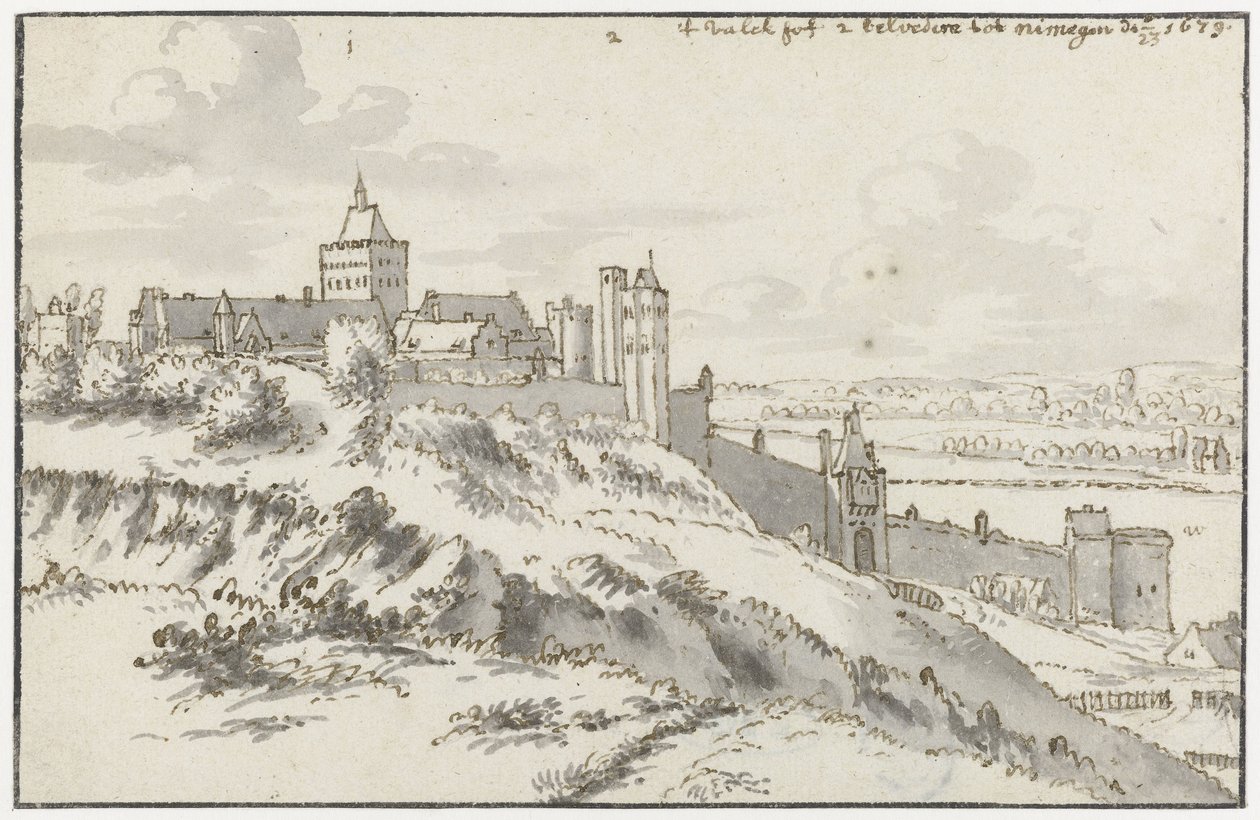 Widok na Valkhof i Belvedere w Nijmegen autorstwa Valentijn Klotz (possibly)