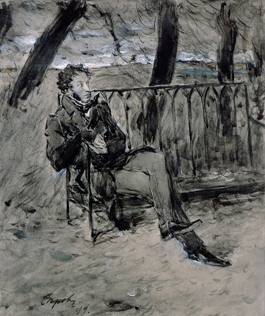 Aleksander Puszkin (1865-1911) w parku, 1899 autorstwa Valentin Aleksandrovich Serov