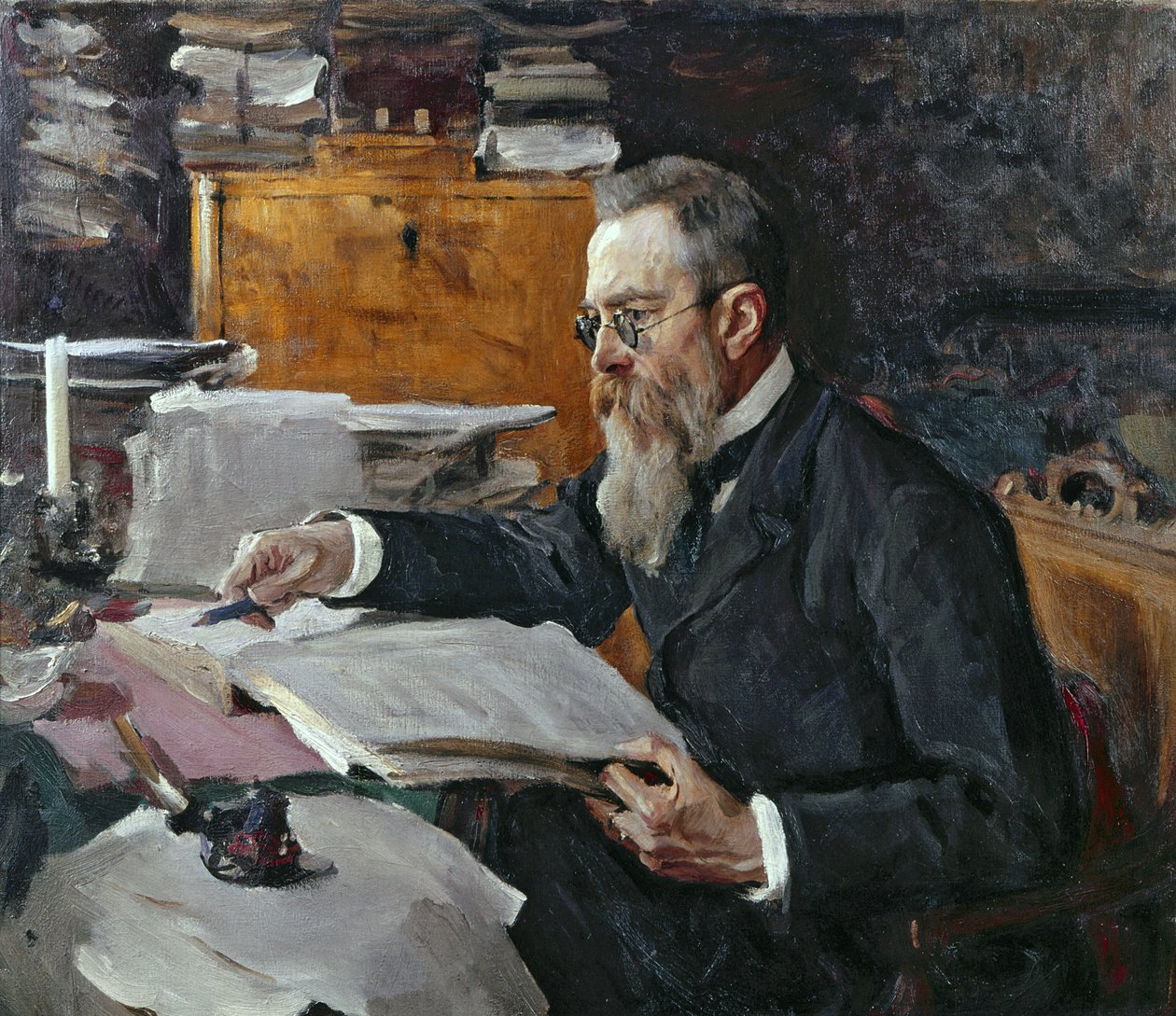 Portret Nikołaja Andriejewicza Rimskiego-Korsakowa autorstwa Valentin Aleksandrovich Serov