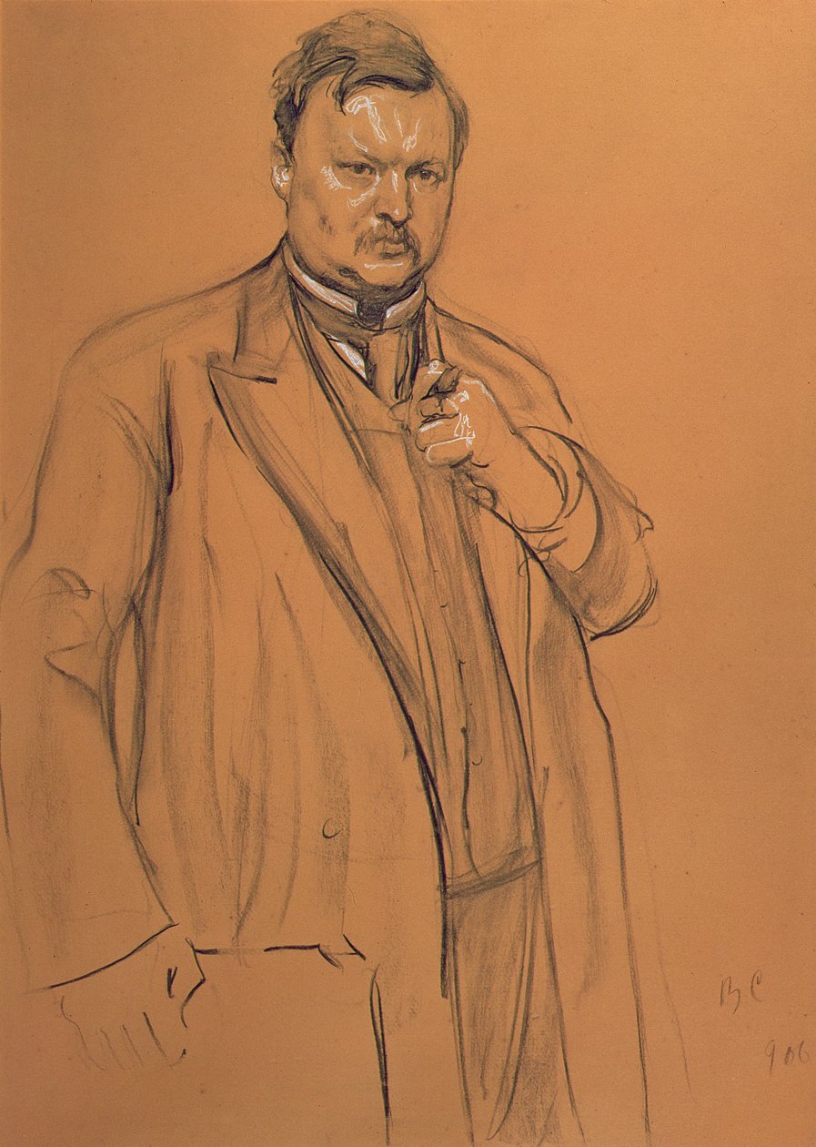 Portret kompozytora Alekandra Konstantinovicha Glazunova (1865-1936), 1906 (kreda i węgiel na papierze) autorstwa Valentin Aleksandrovich Serov