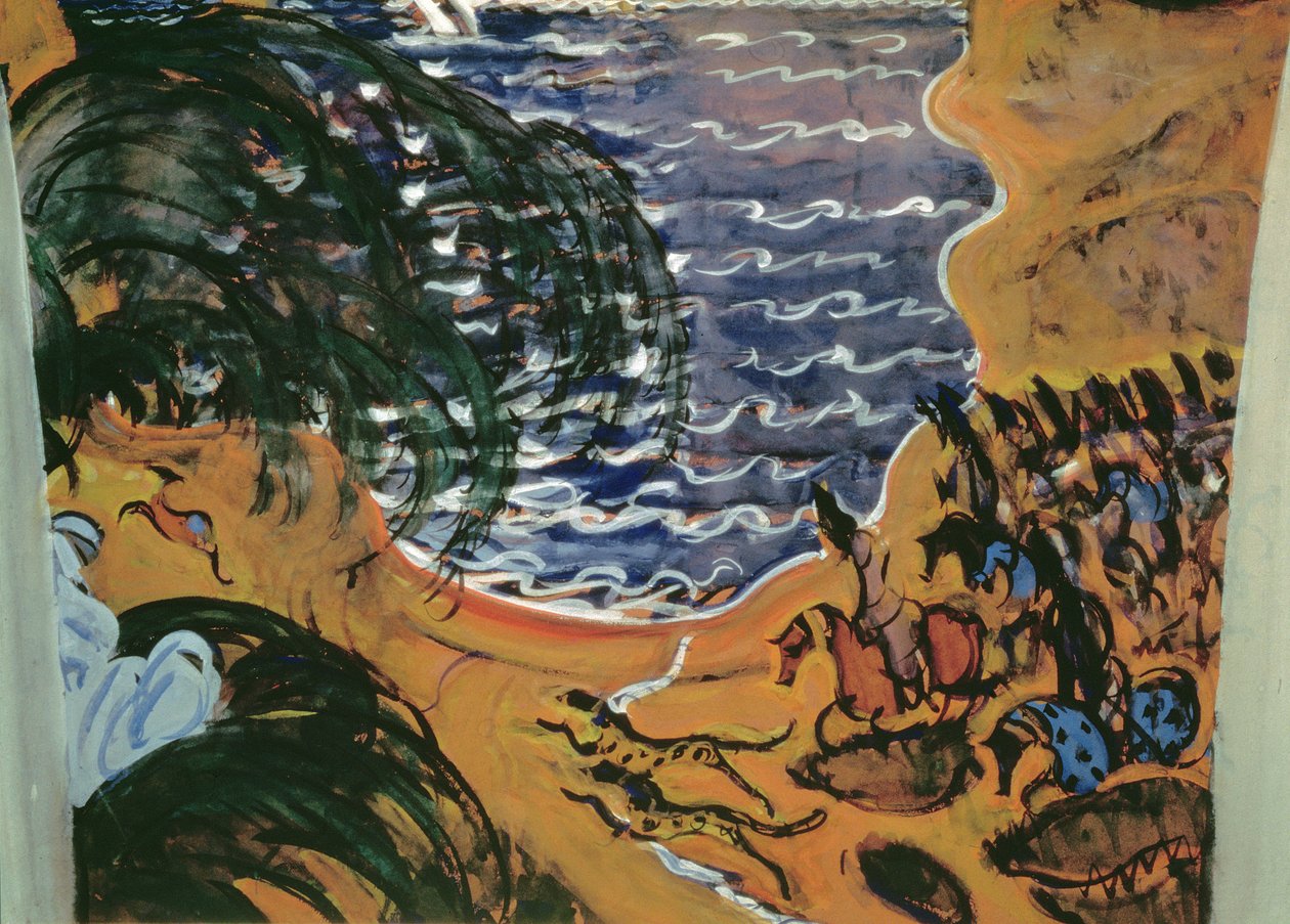 Szkic do projektu kurtyny do baletu Szeherezada, 1910 (tempera na tekturze) autorstwa Valentin Aleksandrovich Serov