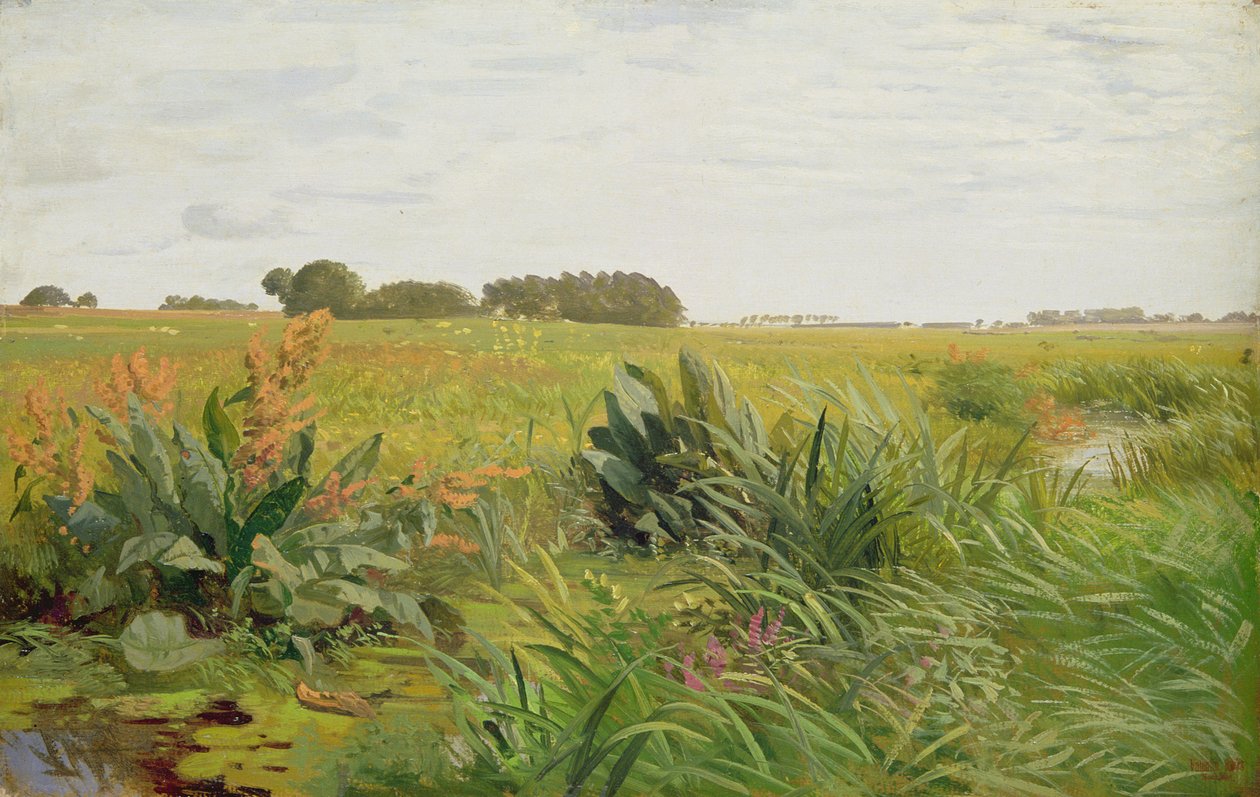Między Geest a Marsh, ok. 1880 (olej na papierze na drewnie) autorstwa Valentin Ruths