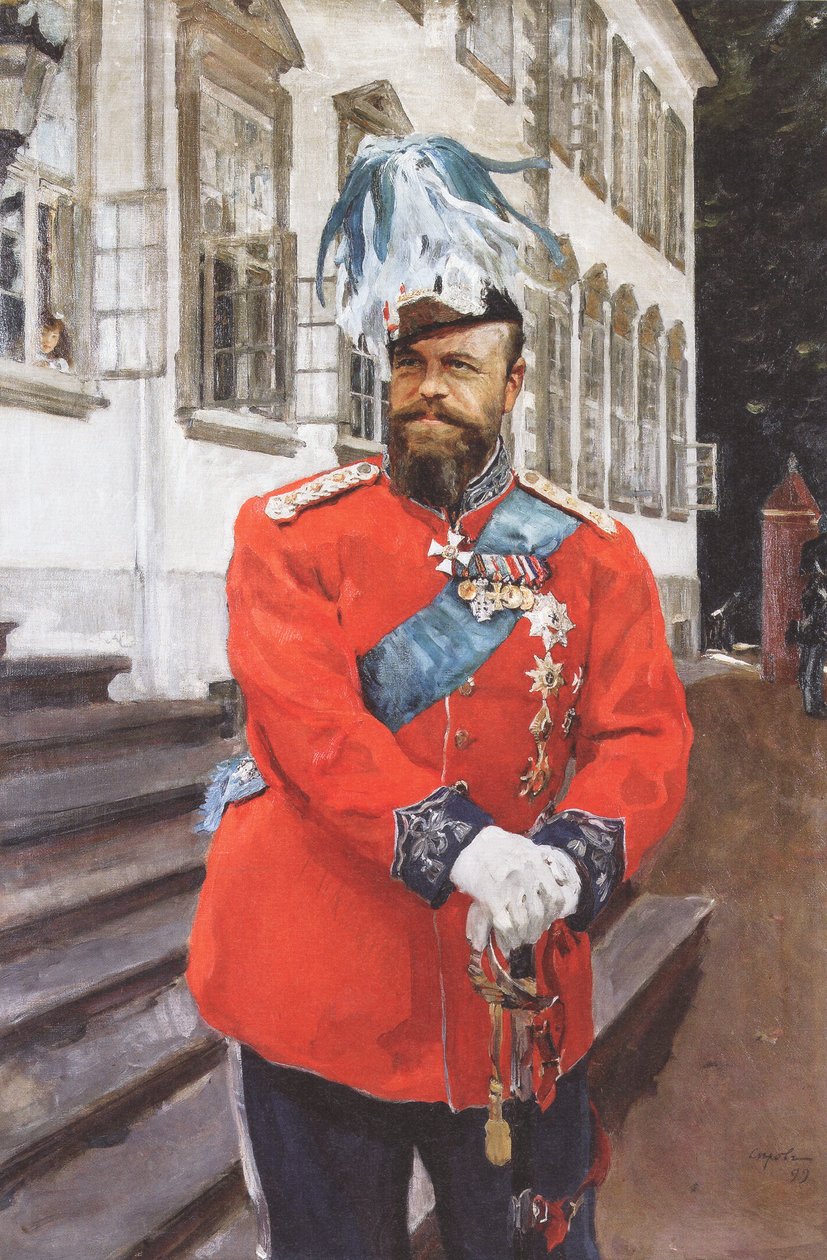 Aleksander III w duńskim mundurze ratowników królewskich autorstwa Valentin Aleksandrovich Serov