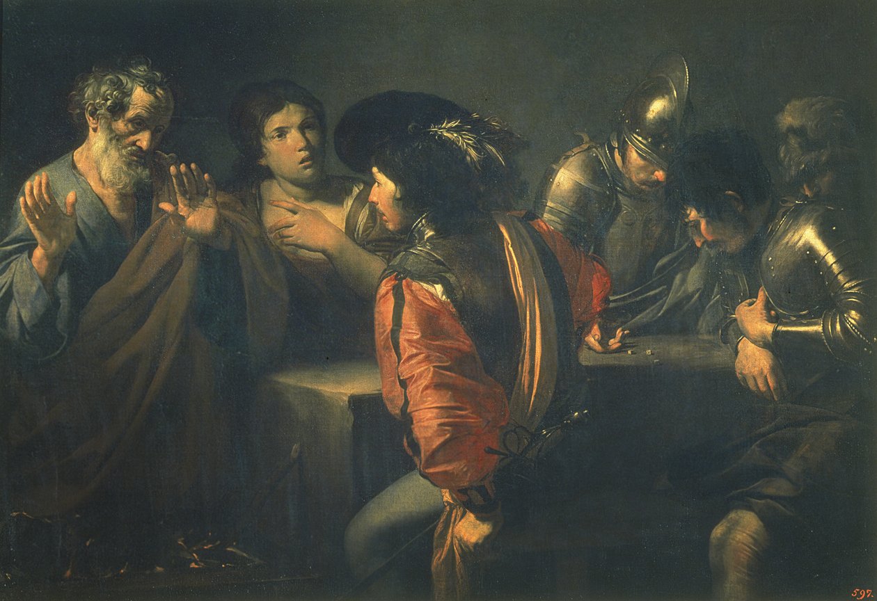 Odmowa św. Piotra, 1620 autorstwa Valentin de Boulogne