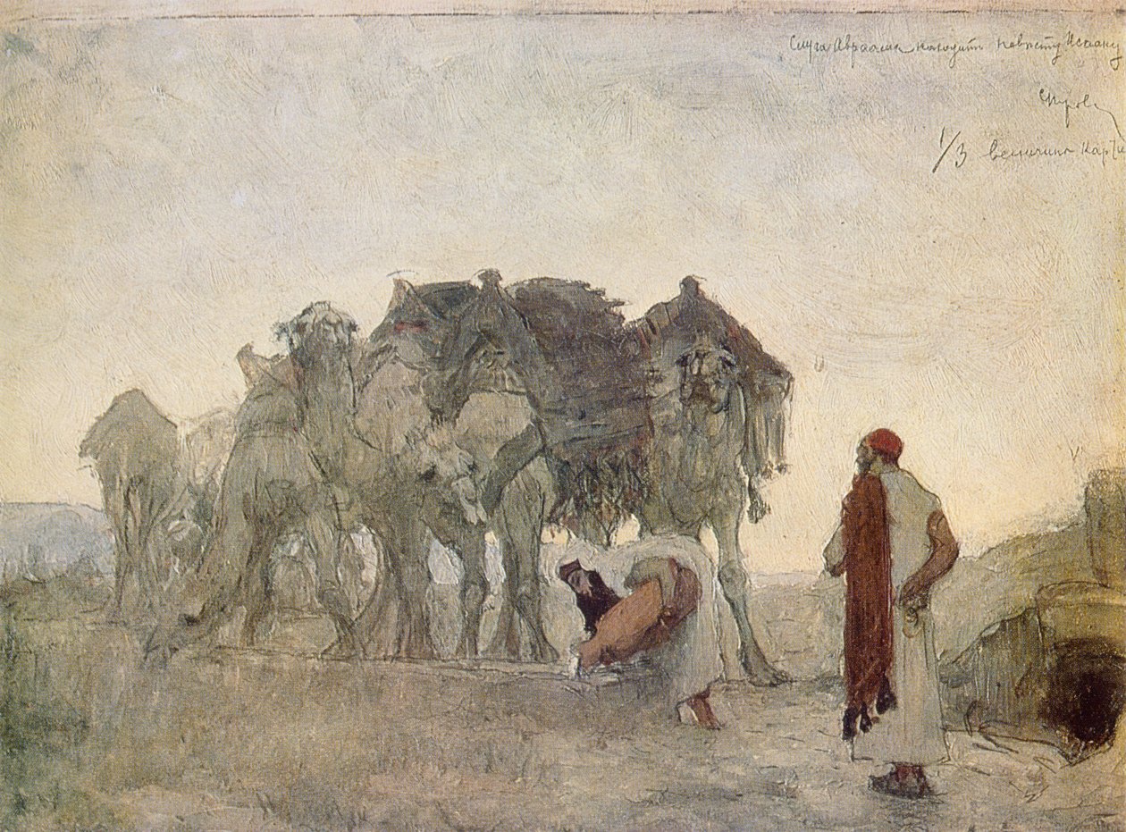 Sługa Abrahama znajduje Izaaka narzeczoną, Rebekę autorstwa Valentin Aleksandrovich Serov