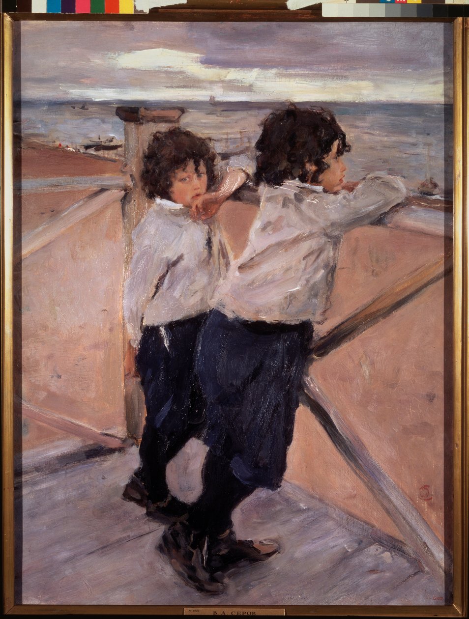 Dzieci. (Dwóch braci na drewnianym pontonie, nad Bałtykiem). Obraz Valentina Aleksandrowicza Sierowa (1865-1911), olej na płótnie autorstwa Valentin Aleksandrovich Serov