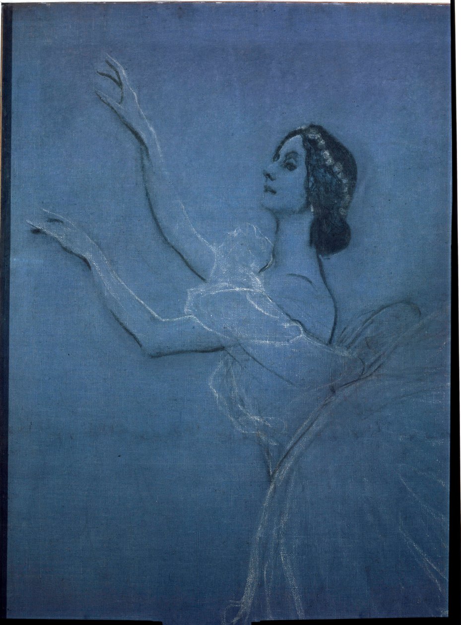 Baletnica Anna Pavlova (1882-1931) w balecie „Sylfidy” Fryderyka Chopina (1810-1849) (detal). Praca Walentyna Aleksandrowicza Sierowa (1865-1911), tempera i kreda na płótnie autorstwa Valentin Aleksandrovich Serov