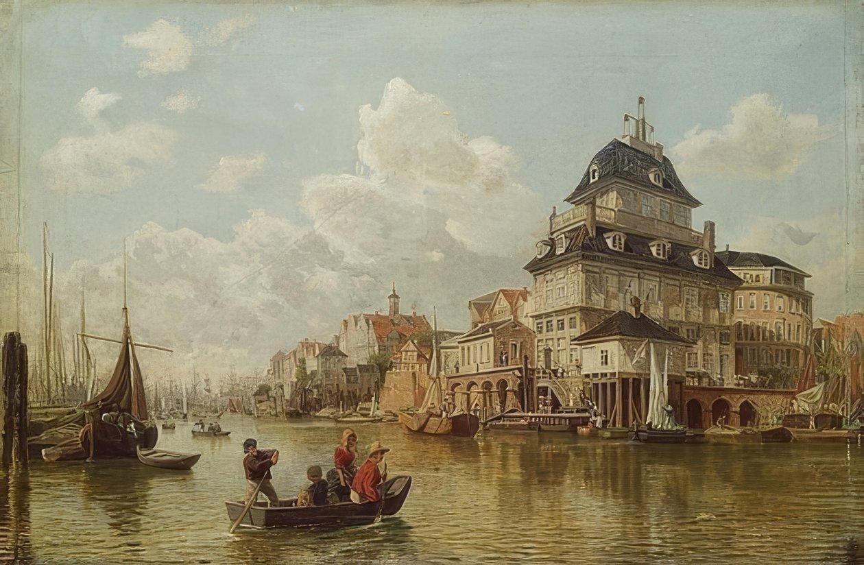 Domek na drzewie w porcie w Hamburgu. 1850 autorstwa Valentin Ruths
