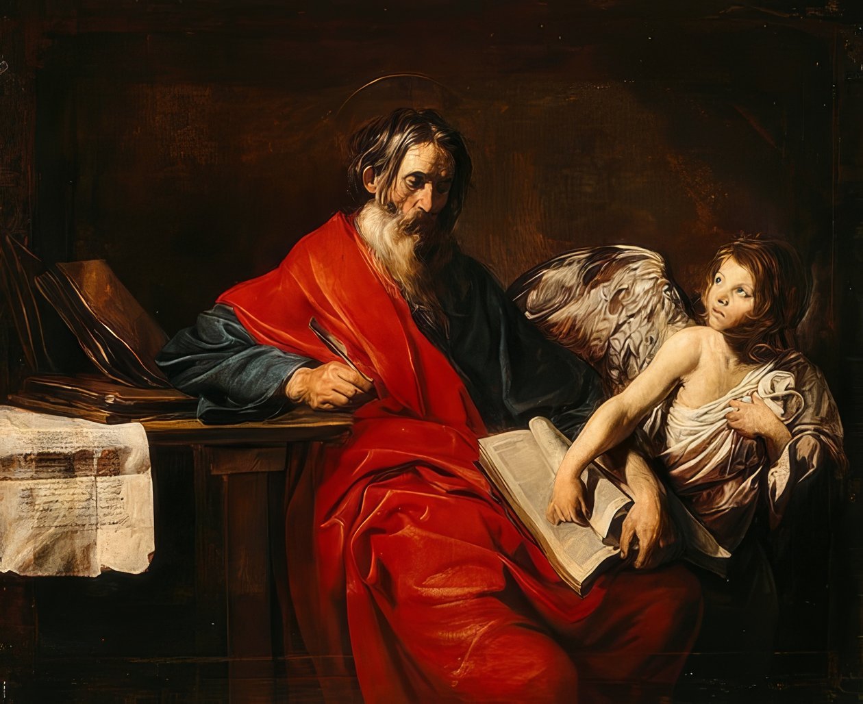 Ewangelista Mateusz. około 1625 autorstwa Valentin de Boullogne