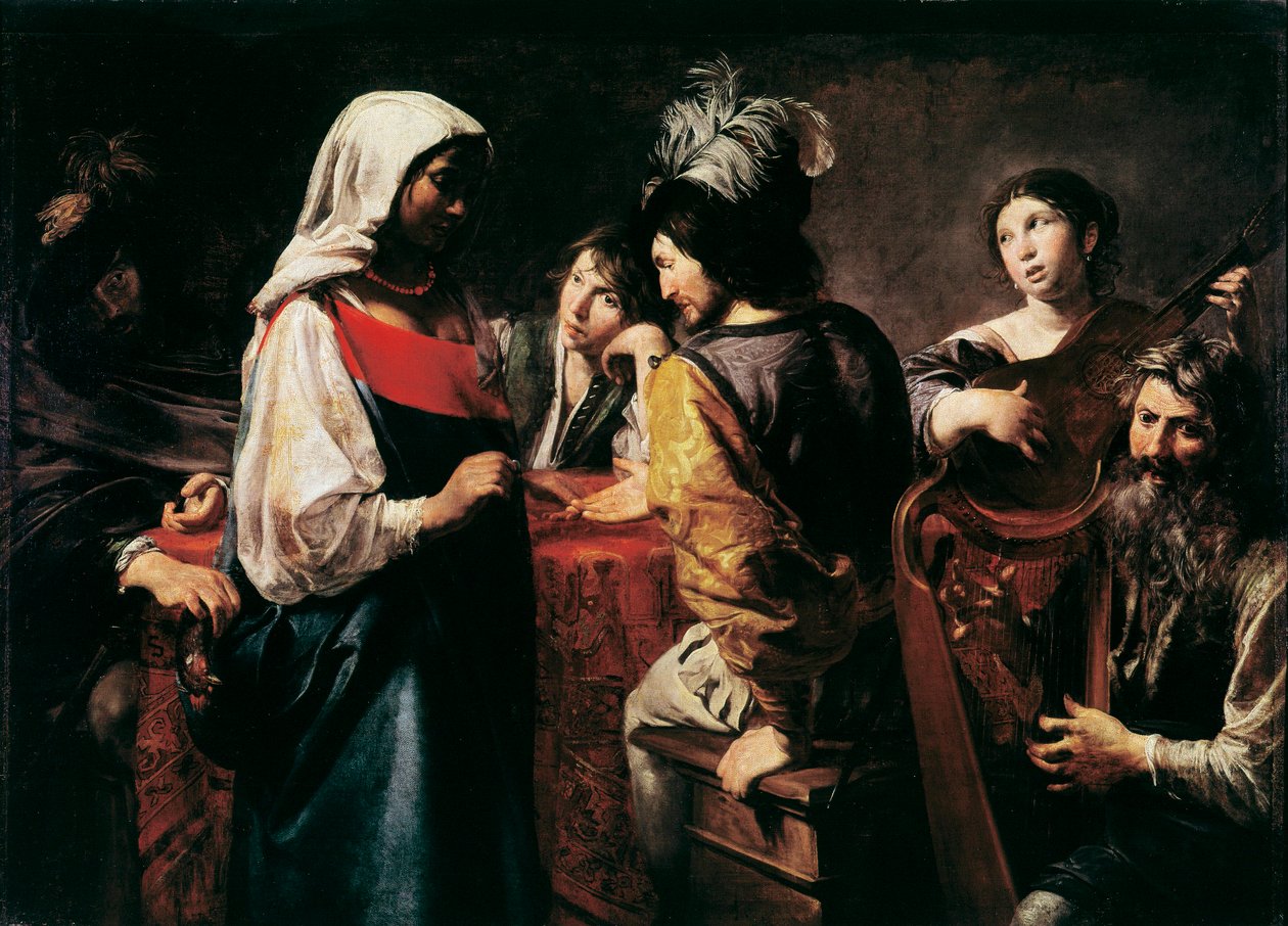 Wróżka Obraz Jeana Valentina de Boulogne (1594-1632) Wymiary 125 x 175 cm Paryż, Luwr autorstwa Valentin de Boulogne