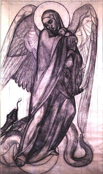Dziewica Apokalipsy, 1925 (węgiel i ołówek na papierze) autorstwa Valentine Reyre