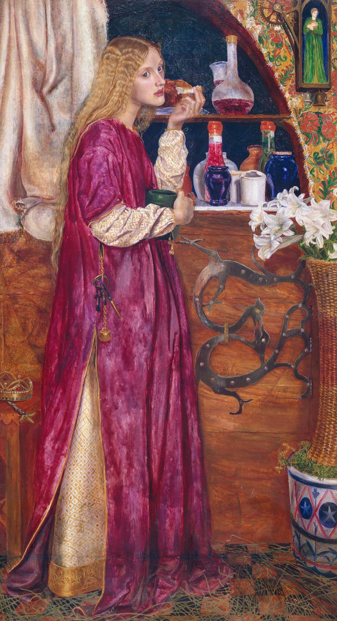 Królowa przebywała w salonie, jadła chleb i miód (olej na desce) autorstwa Valentine Cameron Prinsep