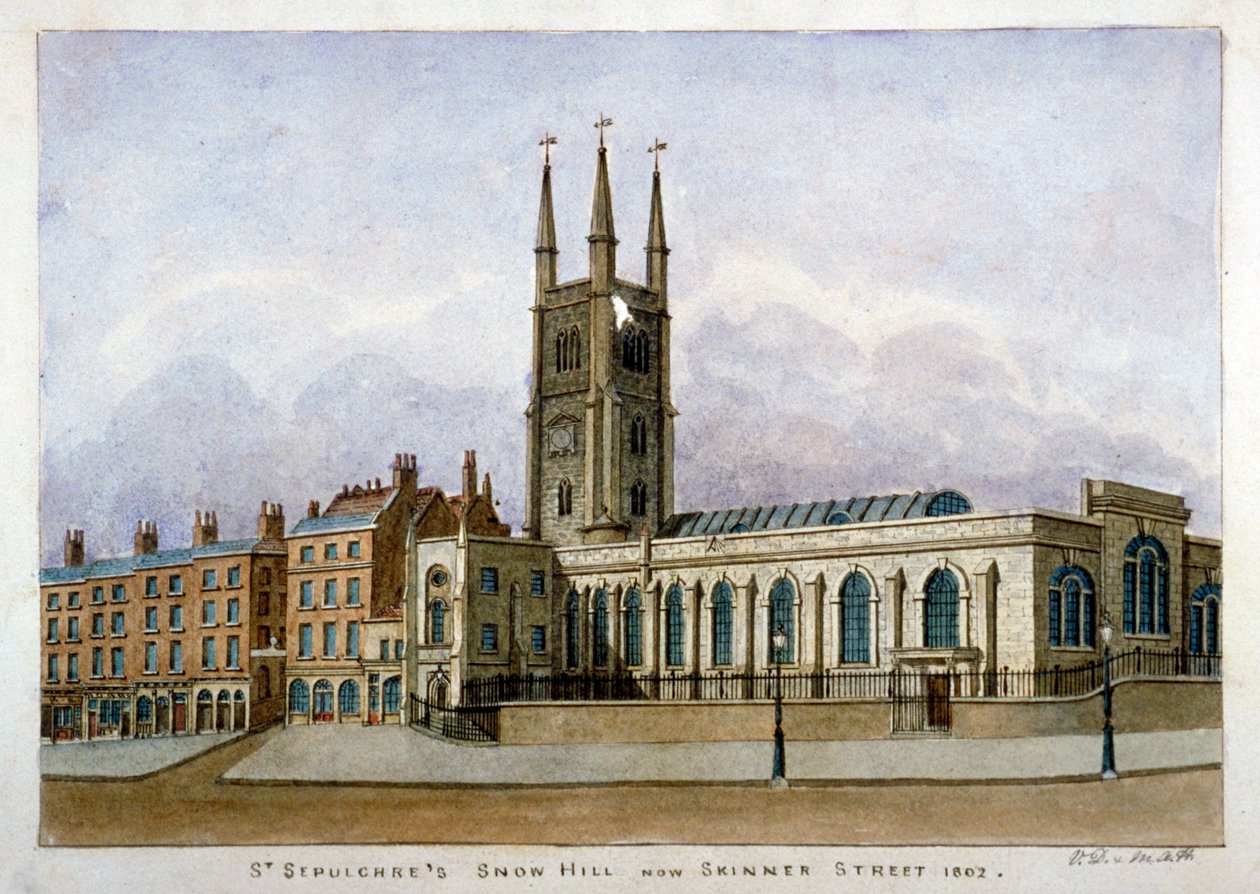 Kościół St Sepulchre, Snow Hill, City of London, 1802 autorstwa Valentine Davis