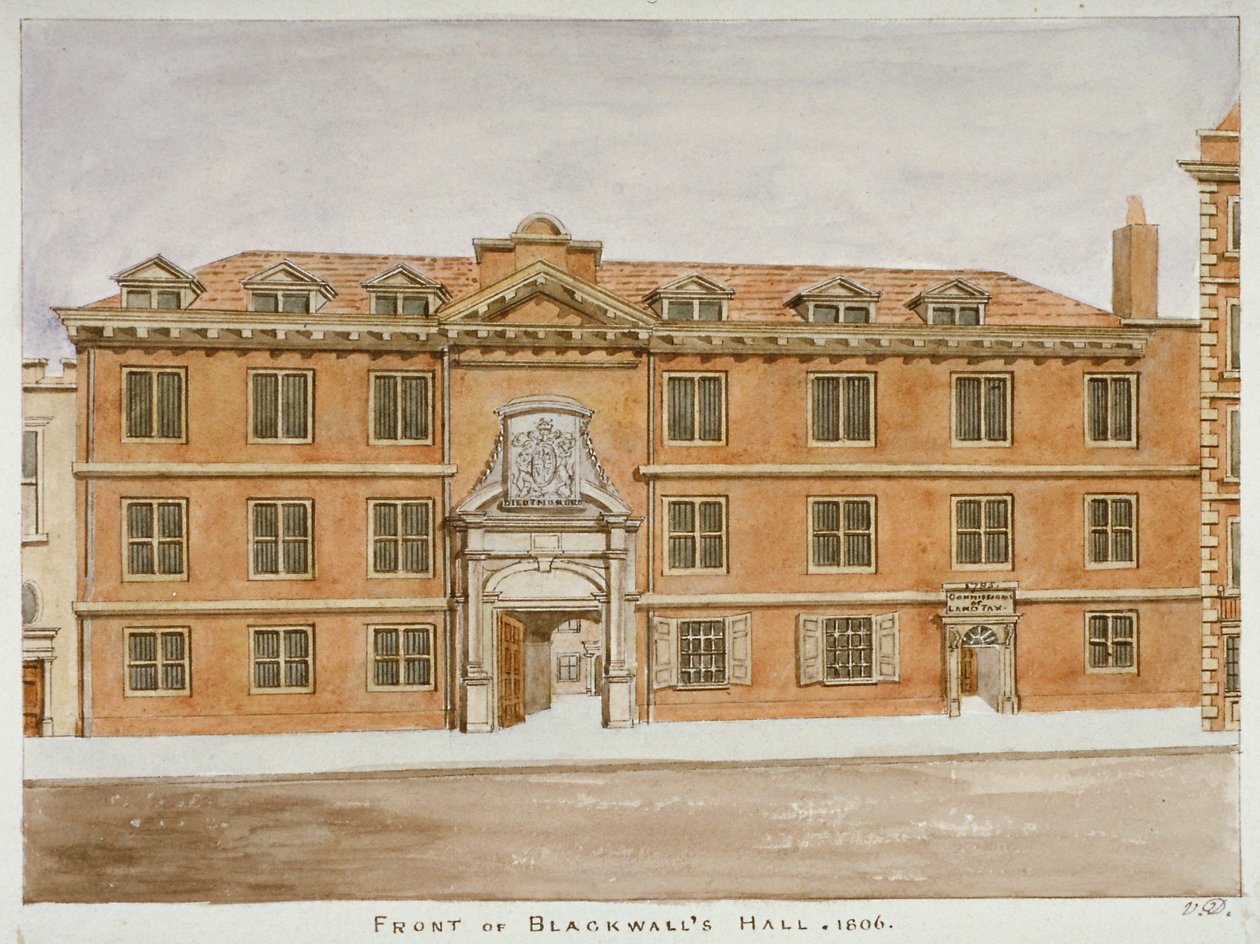 Widok z przodu Blackwell Hall, City of London, 1806 autorstwa Valentine Davis