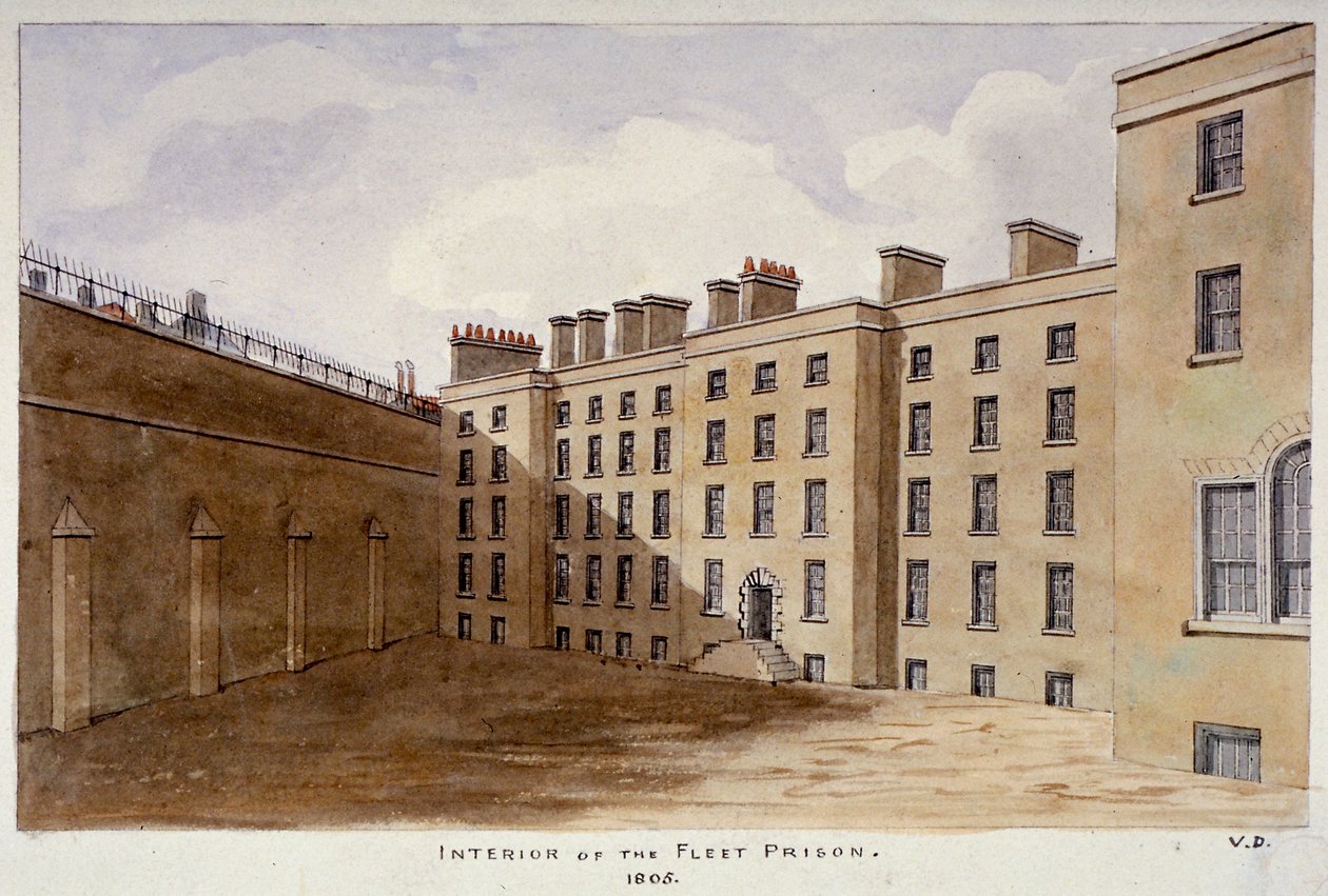 Wewnętrzny dziedziniec więzienia Fleet, City of London, 1805 autorstwa Valentine Davis