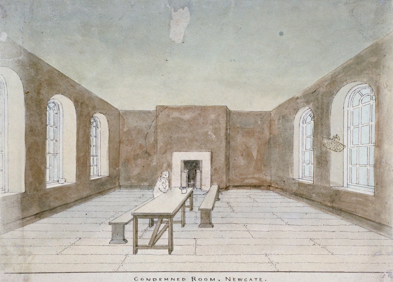 Wnętrze skazańca w więzieniu Newgate, Old Bailey, City of London, 1810 autorstwa Valentine Davis