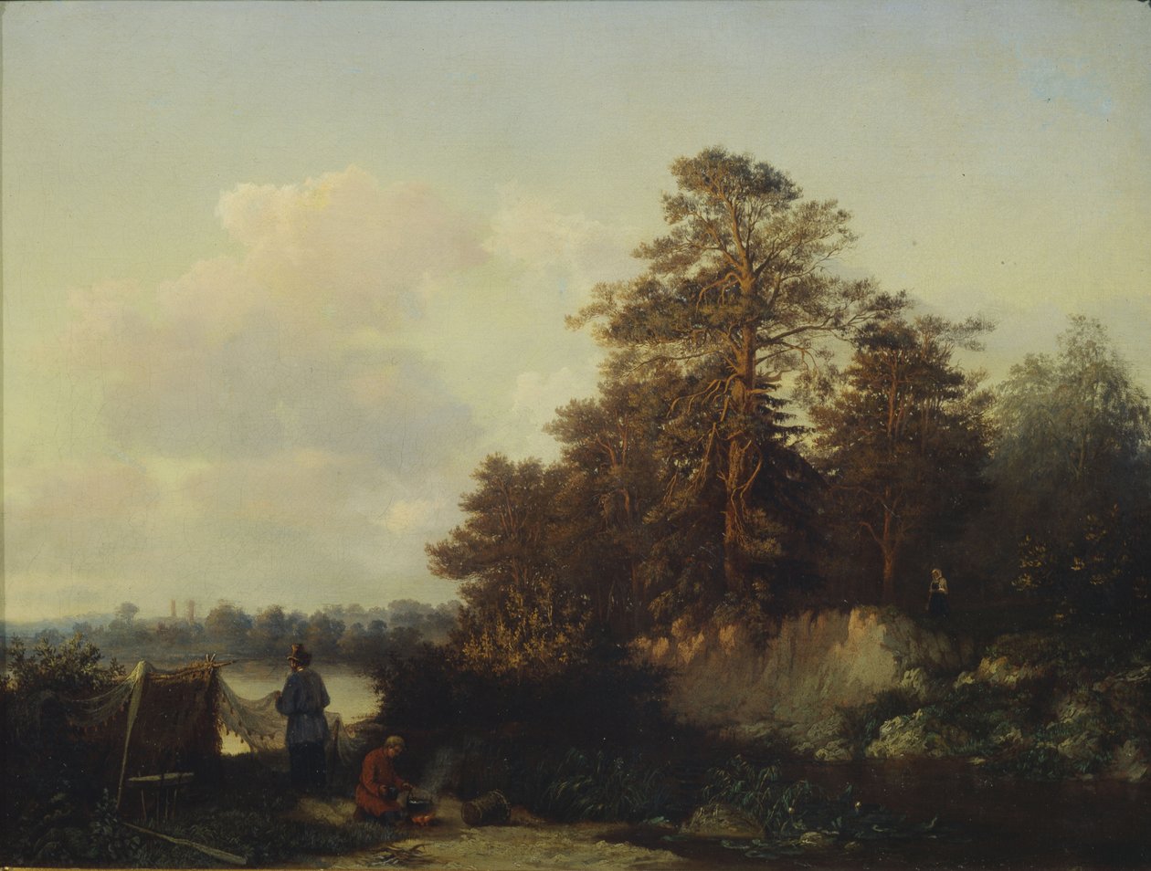 Krajobraz z wędkarzami, 1852 autorstwa Valerian Konstantinovich Kamenev