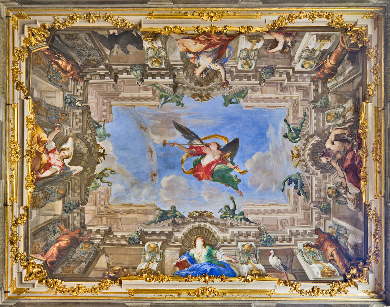 Alegoria Sławy i Alegoryczne Postacie z Sali Sław Rodziny Balbi (fresk) autorstwa Valerio and Mariani Giovanni Maria Castello