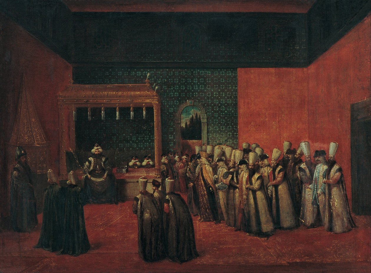 Sułtan Ahmed III otrzymuje ambasadora europejskiego, lata 1720 autorstwa Vanmour