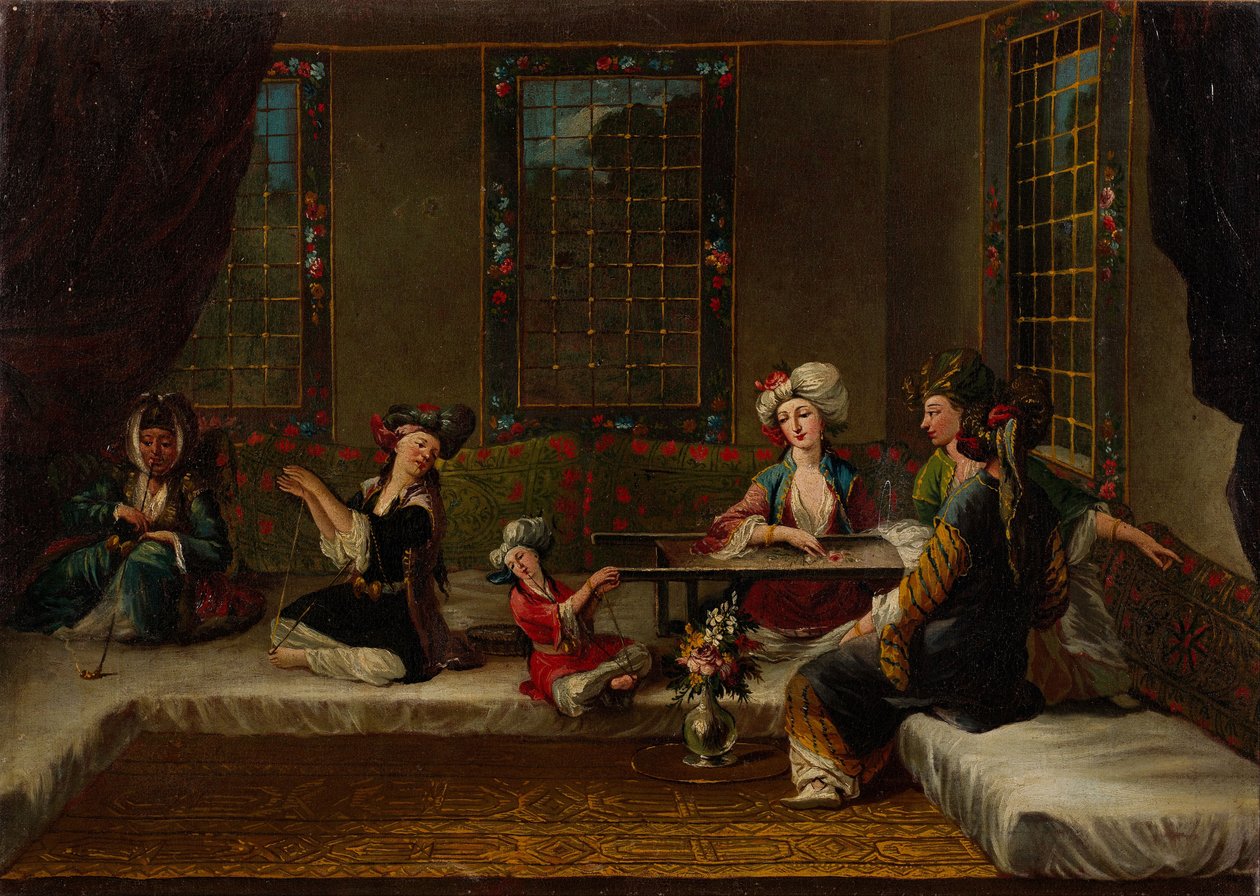 Haftowanie kobiet, lata 30. XVIII w. autorstwa Vanmour