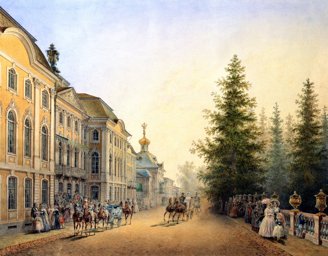 Wyjazd dworski przy głównym wejściu do Wielkiego Pałacu, 1852 r. autorstwa Vasili Semenovich Sadovnikov