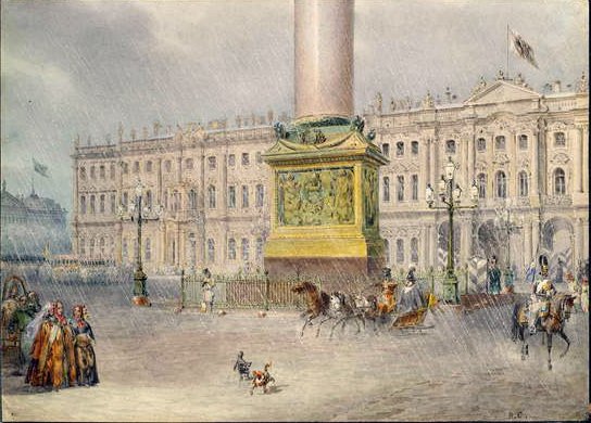 Plac Pałacowy w Petersburgu, lata 30. XIX wieku autorstwa Vasili Semenovich Sadovnikov