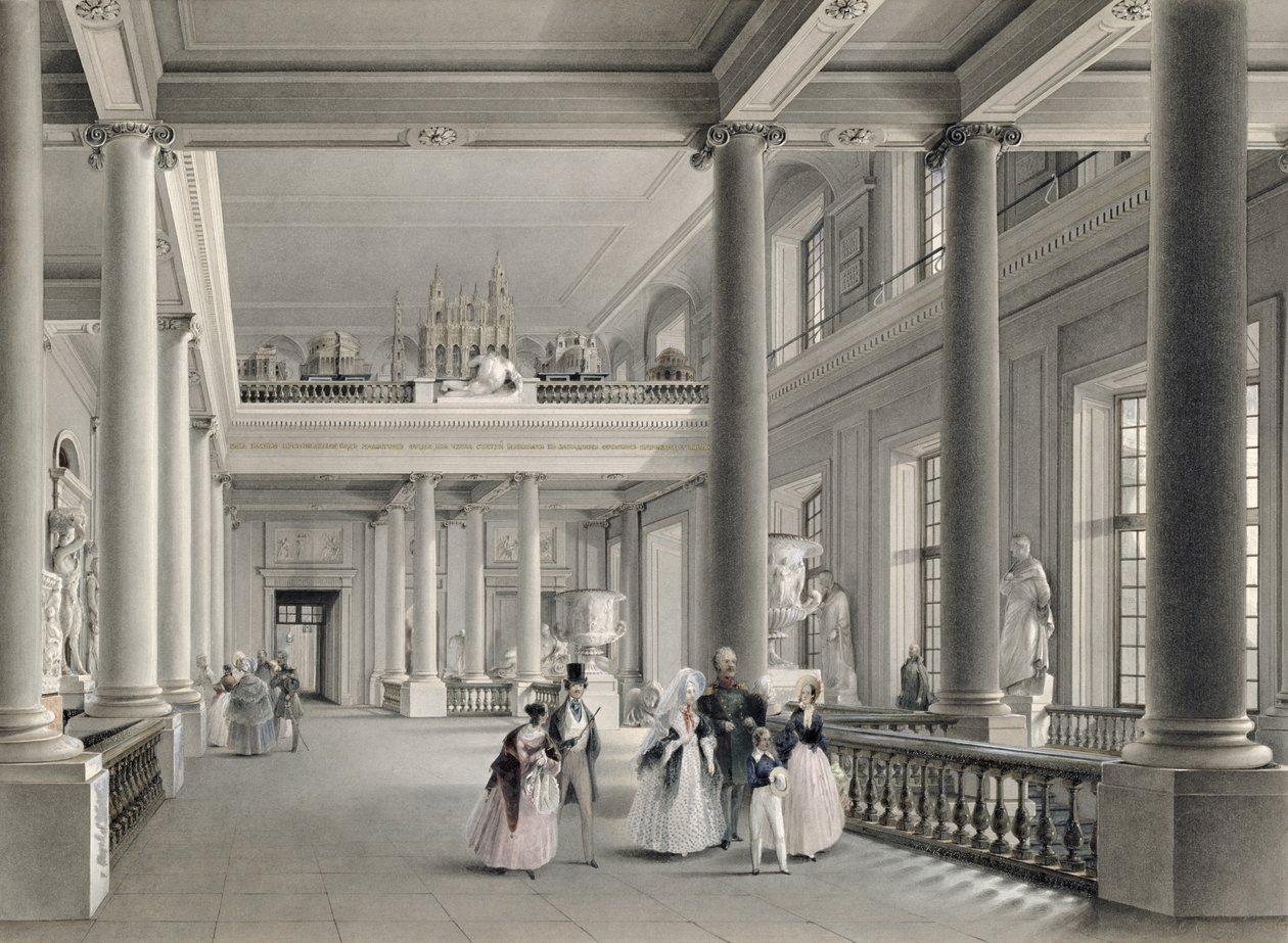 Górny hol wejściowy Akademii Sztuk Pięknych w Petersburgu, 1838 r. autorstwa Vasili Semenovich Sadovnikov