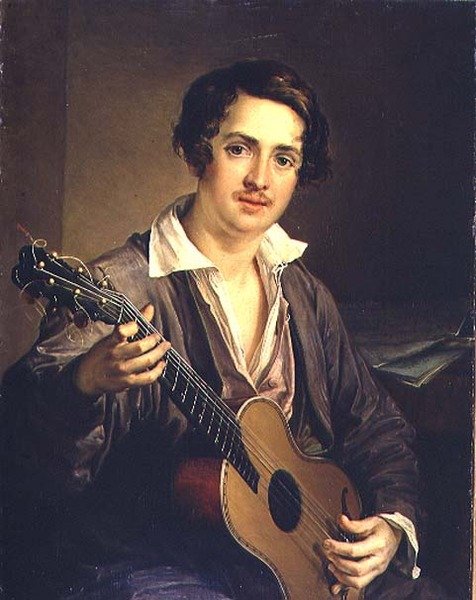 Gitarzysta: Portret gitarzysty-wirtuoza Władimira Iwanowicza Morkowa (1803-64) 1839 (olej na płótnie) autorstwa Vasili Andreevich Tropinin