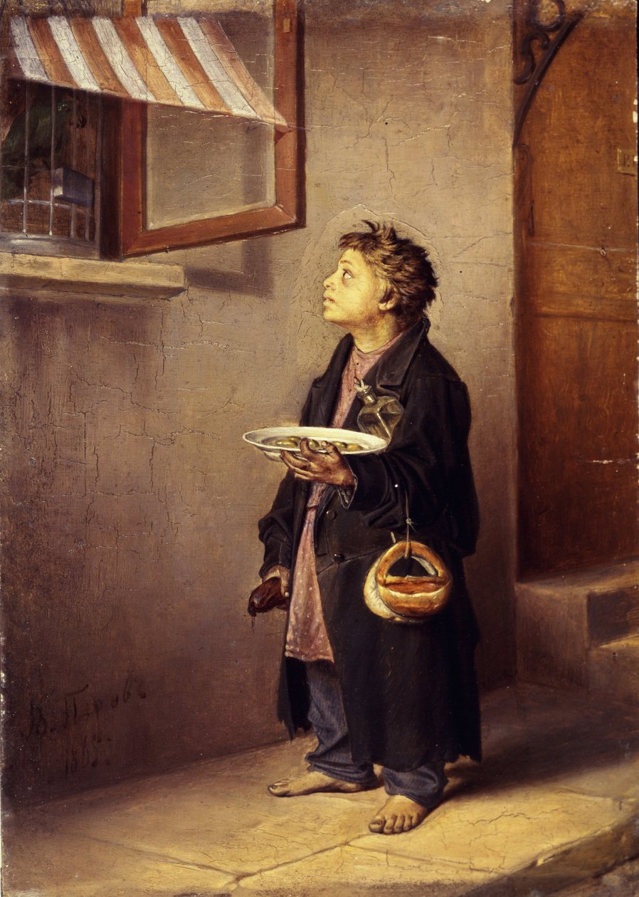 Uczeń obserwujący papugę, 1865 autorstwa Vasili Grigorevich Perov