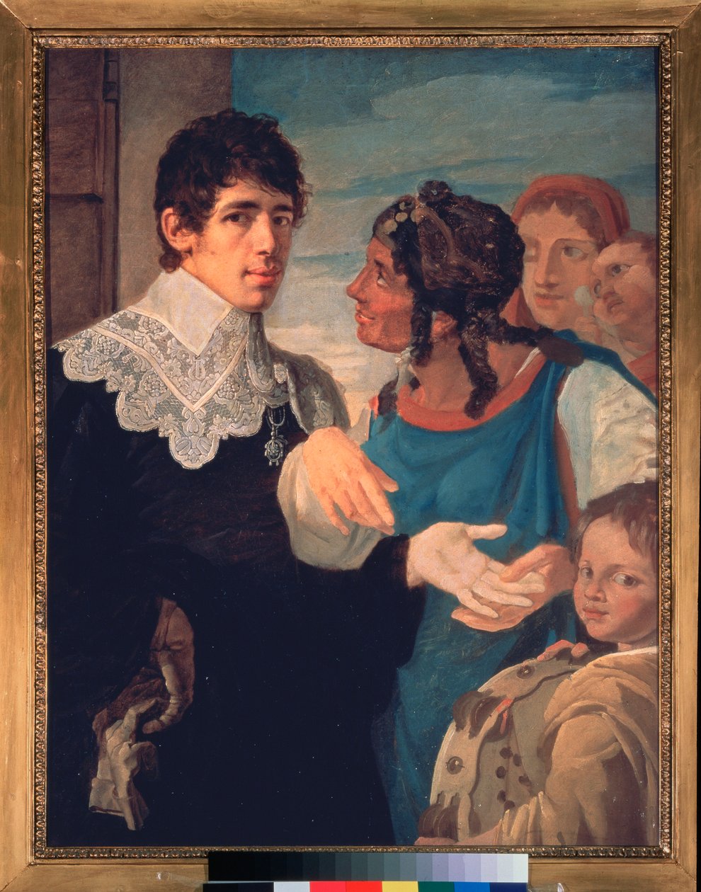 La chiromancja, Autoportret (Chiromancja. Autoportret) - Obraz Vasilia Kuzmicha Shebueva (1777-1855), olej na płótnie autorstwa Vasili Kuzmich Shebuev