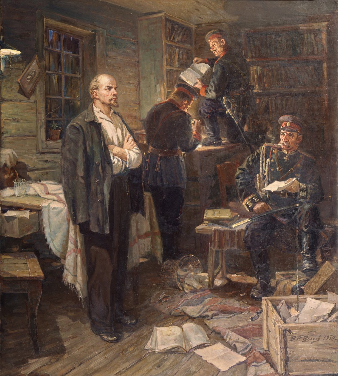 Przeszukanie mieszkania Lenina w Szuszenskoje, 1958 r. autorstwa Vasili Romanovich Volkov
