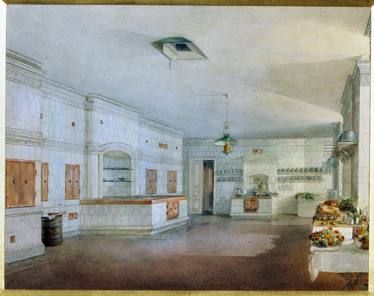 Kuchnia Pałacu Jusupowa (Pałac Moika) w Sankt Petersburgu. (Kuchnia w Pałacu Jusupowa w Petersburgu). Praca Wasilija Siemionowicza Sadovnikova (1800-1879), akwarela na papierze. XIX-wieczna sztuka rosyjska. Państwowe Muzeum Rosyjskie, Saint Pe autorstwa Vasili Semenovich Sadovnikov