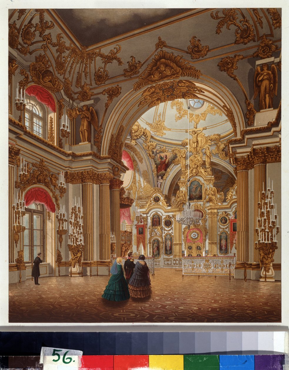 Wielka Kaplica Pałacu Zimowego w Sankt Petersburgu. Praca Wasilija Siemionowicza Sadovnikova (1800-1879), akwarela na papierze. XIX-wieczna sztuka rosyjska. Muzeum Pamięci A. Puszkina, Sankt Petersburg. autorstwa Vasili Semenovich Sadovnikov