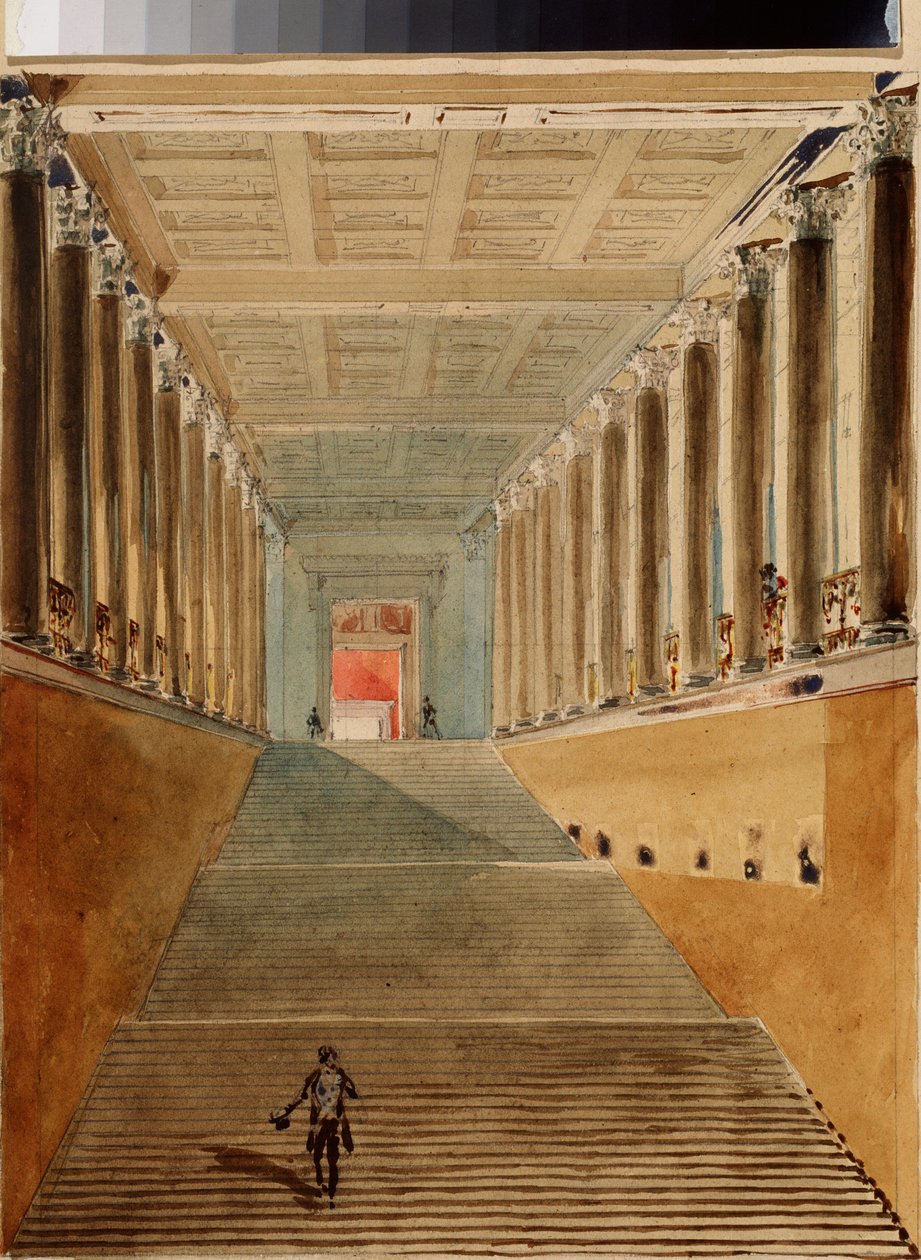 Wielkie Schody (lub Schody Ambasadora lub Schody Jordana) Pałacu Zimowego w Sankt Petersburgu. Praca Wasilija Siemionowicza Sadownikowa (1800-1879), akwarela na papierze, ok. 1840 r. XIX-wieczna sztuka rosyjska. Państwowe Muzeum Sztuk Pięknych im. A. Puszk autorstwa Vasili Semenovich Sadovnikov