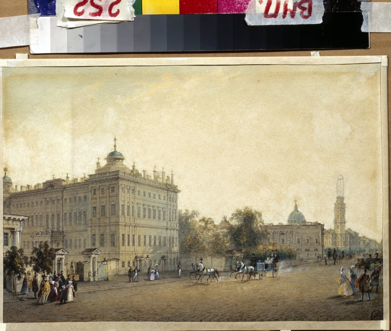 Św. PETERSBURG. Pałac Aniczkowa. (Sankt Petersburg. Pałac Aniczkowa). Praca Wasilija Siemionowicza Sadovnikova (1800-1879), akwarela na papierze, ok. 1830 r. Sztuka rosyjska autorstwa Vasili Semenovich Sadovnikov