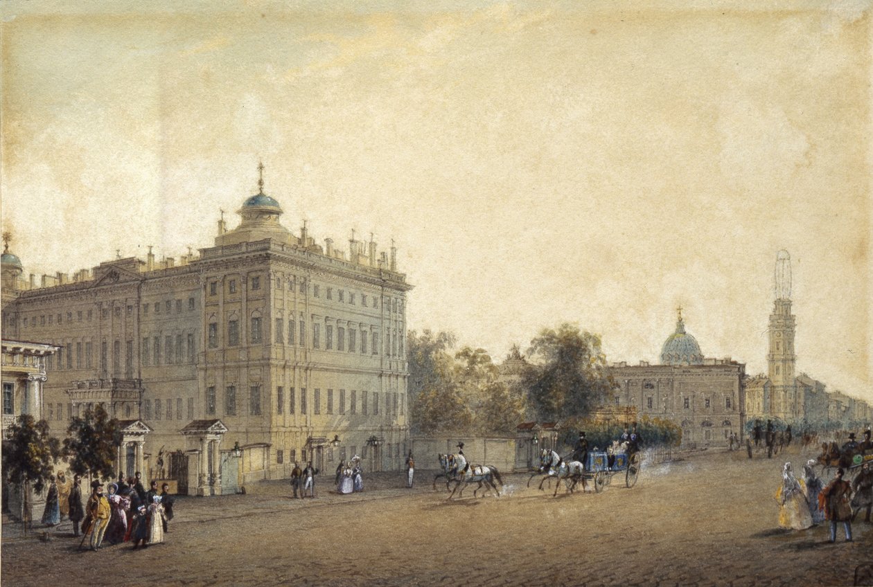 Petersburg. Pałac Aniczkowa, lata 30. XIX wieku autorstwa Vasili Semenovich Sadovnikov