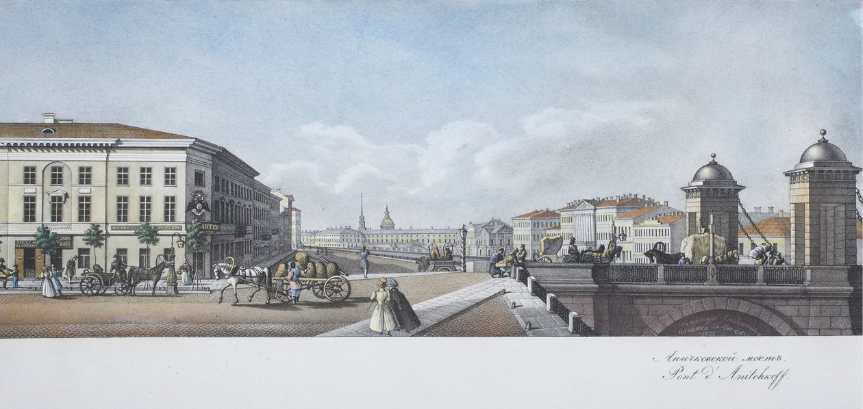 Most Anichkov Z panoramy Newskiego Prospektu autorstwa Vasili Semenovich Sadovnikov
