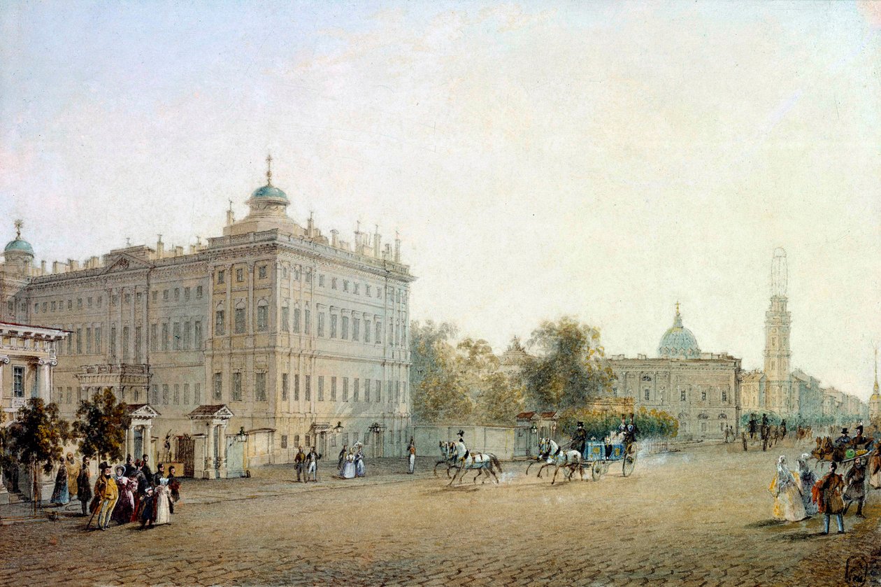 Widok na Perspektywę Newskiego (Newskiego) w Sankt Petersburgu w 1830 r. Rosja Akwarela Wasilija Sadownikowa (1800-1879) 1830 St. Petersburg. Biblioteka Ermitażu autorstwa Vasili Semenovich Sadovnikov
