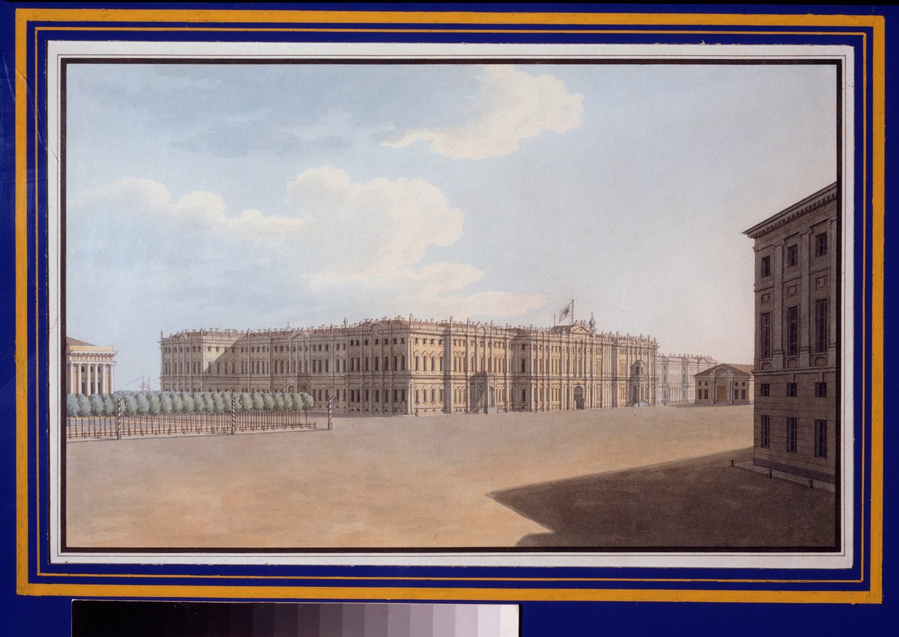 Widok na plac zimowy od alei Newy (prospekt Newski), Sankt Petersburg. Praca Wasilija Siemionowicza Sadovnikova (1800-1879), akwarela na papierze autorstwa Vasili Semenovich Sadovnikov