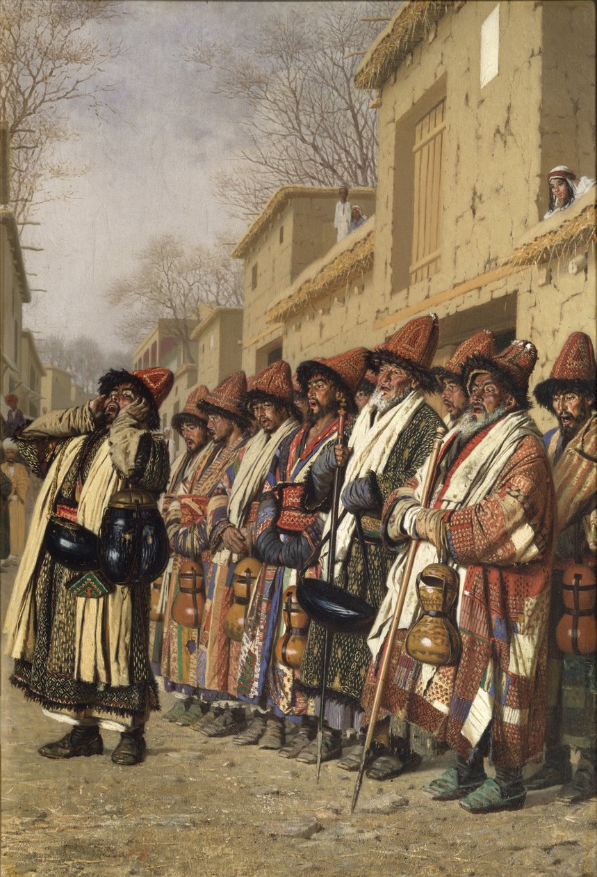 Derwisze chór proszący o jałmużnę w Taszkencie, 1870 r autorstwa Vasili Vasilievich Vereshchagin