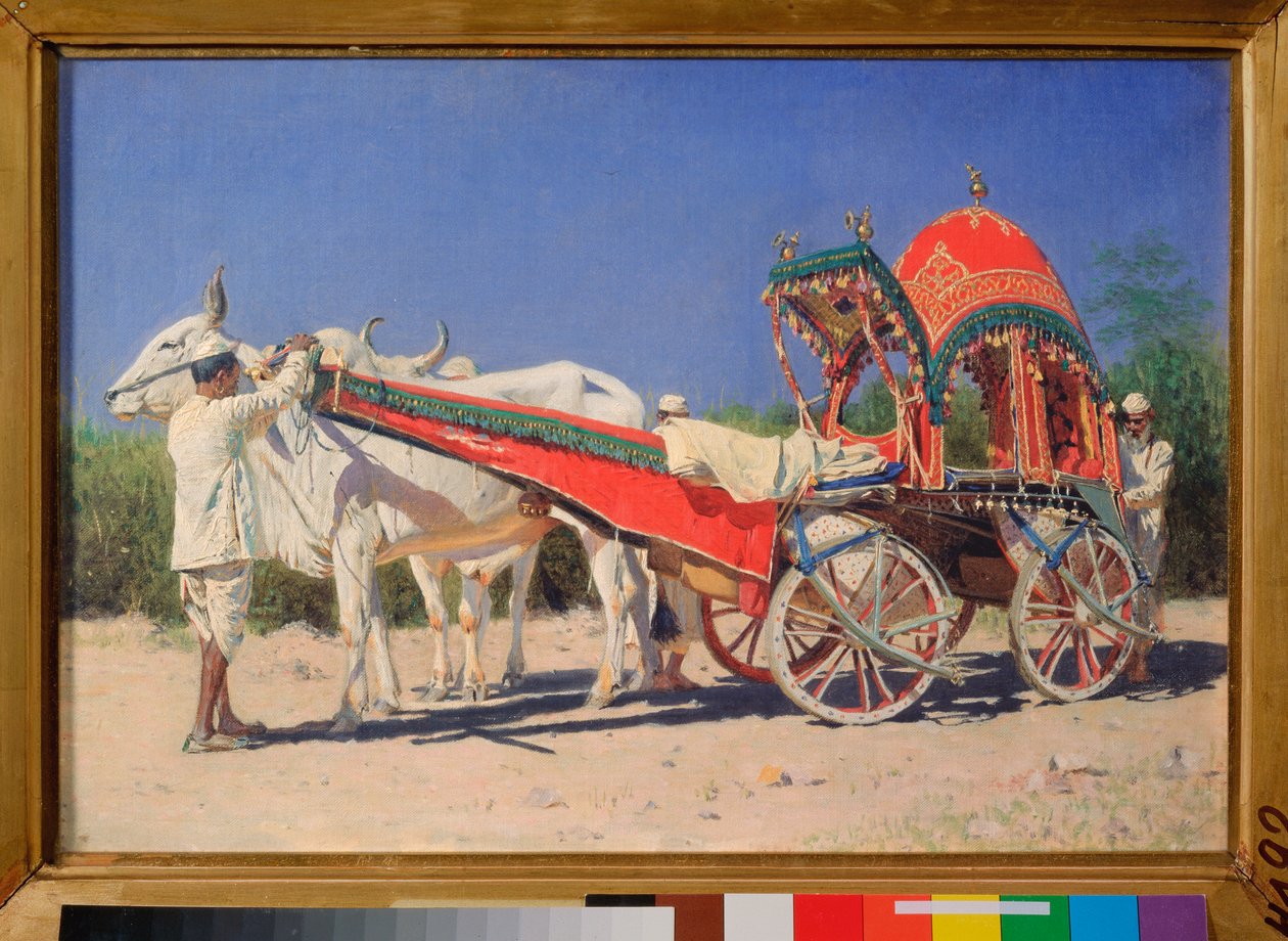 Pojazd bogatej rodziny w Delhi (Indie) - Obraz Wasilija Wasiljewicza Vereshchagin (Vassili Vereshchagin) (1842-1904), olej na płótnie autorstwa Vasili Vasilievich Vereshchagin