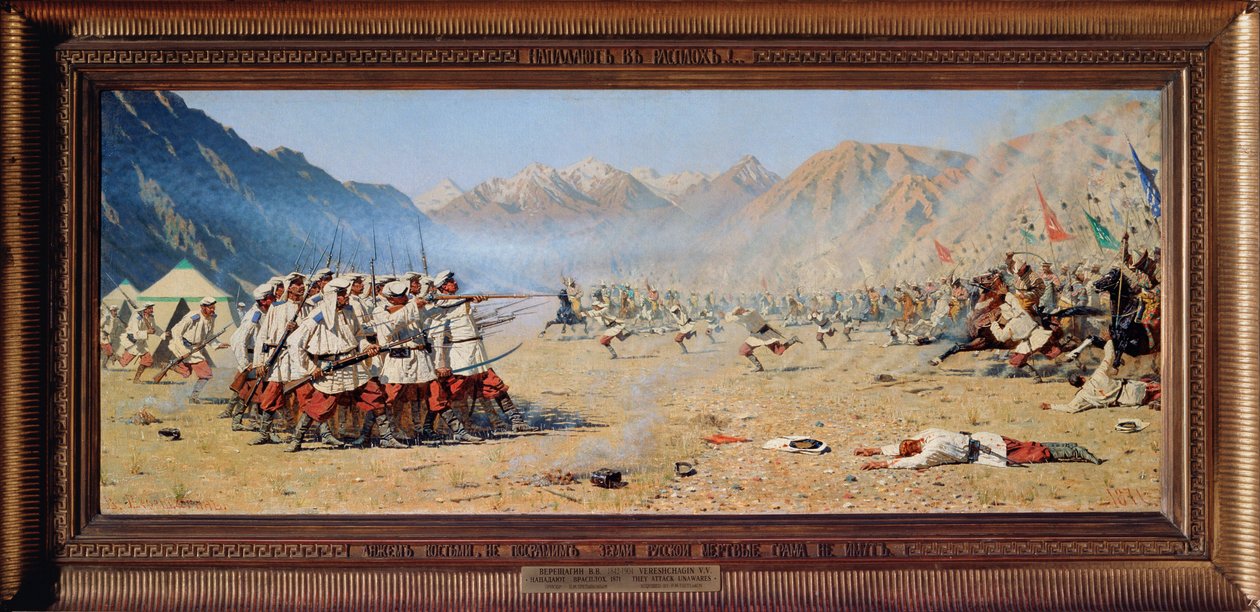 Nagle atak (podbój Turkiestanu przez cesarską Rosję) autorstwa Vasili Vasilievich Vereshchagin