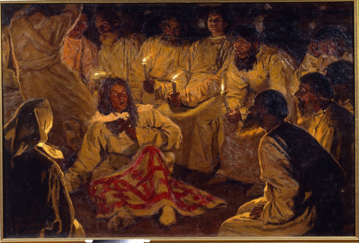 Les flagellants - chlisty - bicze - Sekta Biczów - Konovalov, Vasili Vasilievich (1864-1908) - Muzeum Dziedzictwa Lotzal, Volsk autorstwa Vasili Vasilyevich Konovalov