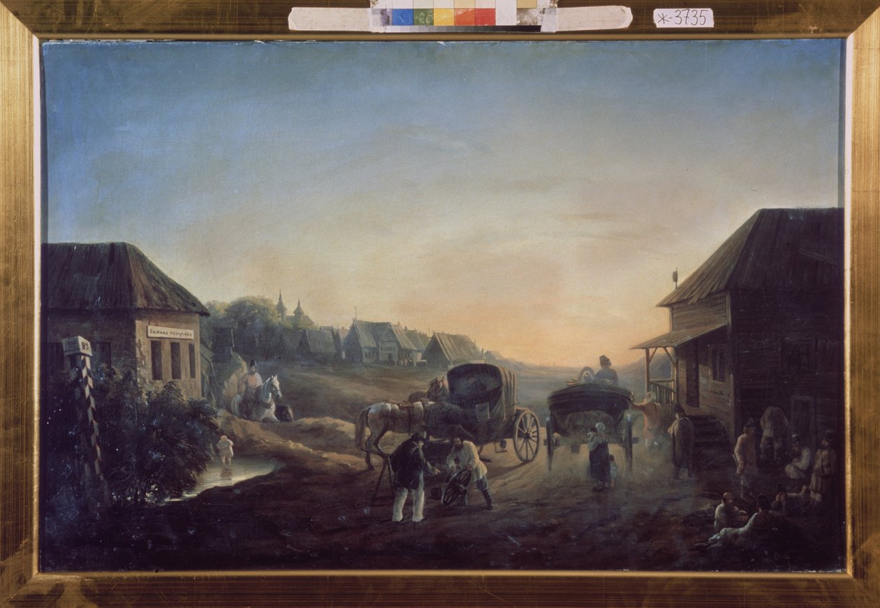 Stacja dyliżansowa. Obraz Wasilija Wasiljewicza Samojłowa (1813-1887), olej na płótnie autorstwa Vasili Vasilyevich Samoylov