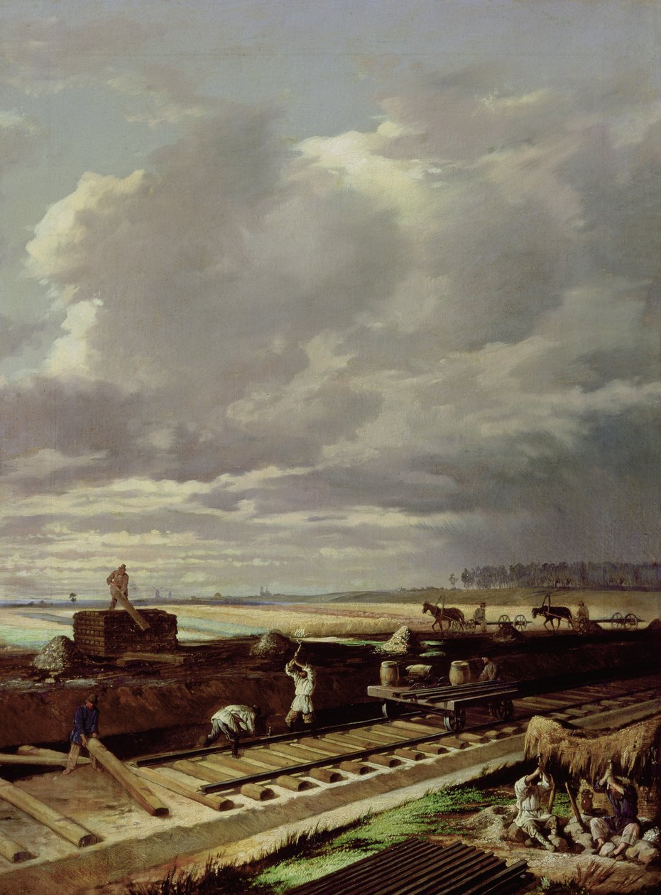 Prace budowlane na linii kolejowej, 1871 autorstwa Vasili Vladimirovits Pukirev