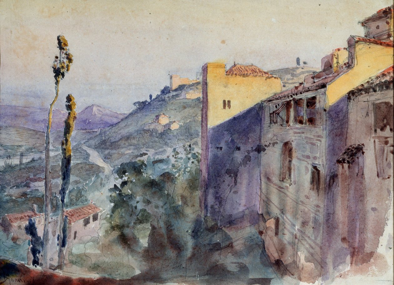 Dekoracja przygotowawcza do opery „Szkarłatna róża” Nikołaja Krotkowa - Scenografia do opery Szkarłatna Róża N. Krotkowa - Praca Wasilija Dmitriewicza Polenowa (1844-1927), ołówek i akwarela na papierze autorstwa Vasilij Dmitrievich Polenov