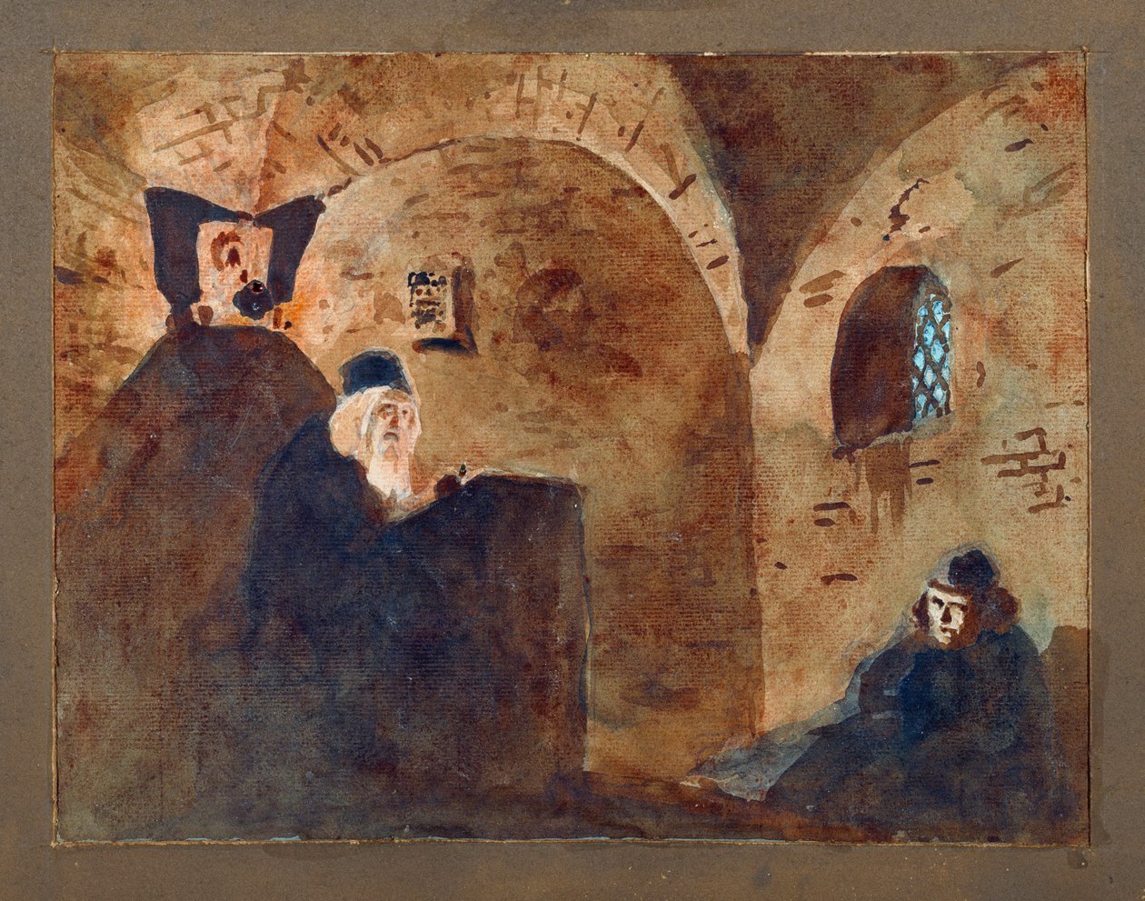 Wystrój przygotowawczy, sklepiona sala do opery „Borys Godunow” Modeste Musorgskiego (Musorgskiego) (1839-1881) - Scenografia do opery Borys Godunow M Musorgskiego - Dzieło Wasilija Dmitriewicza Polenowa (1844-1927), akwarela i gwasz na tekturze autorstwa Vasilij Dmitrievich Polenov