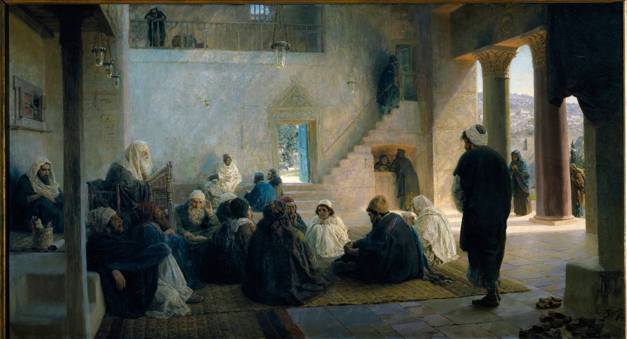 Chrystus wśród doktorów prawa. Obraz Wasilija Dmitriewicza Polenova (1844-1927), olej na płótnie autorstwa Vasilij Dmitrievich Polenov