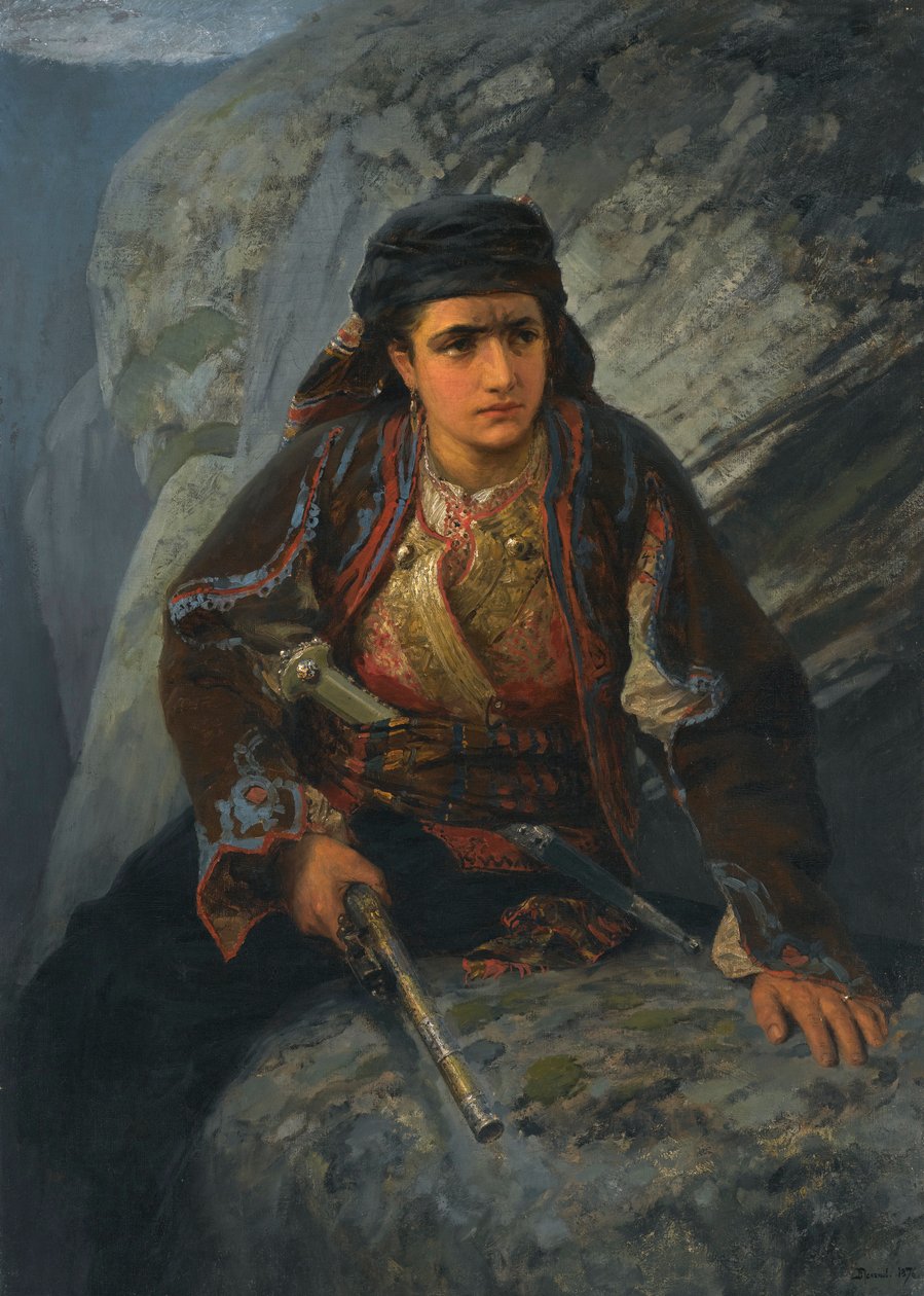"Le guet"" (Obserwator) Młoda kobieta na straży z pistoletem w dłoni - Obraz Vassili Polenov (1844-1927) autorstwa Vasilij Dmitrievich Polenov