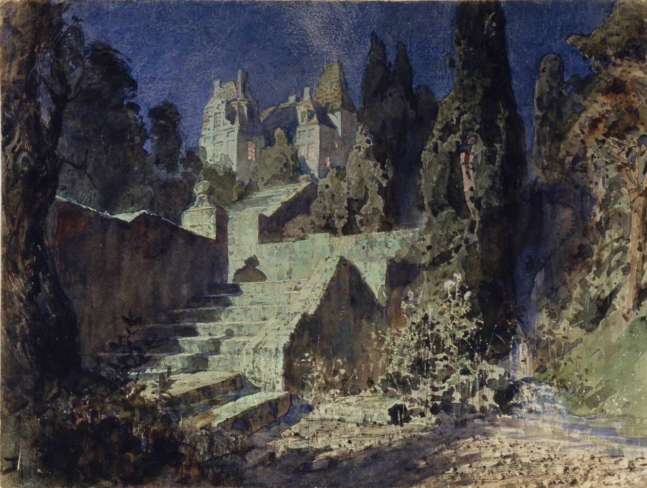 Scenografia do opery Szkarłatna Róża N. Krotkowa, 1884 autorstwa Vasilij Dmitrievich Polenov